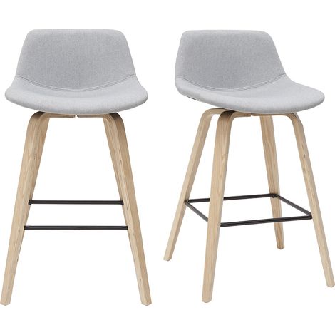 Barhocker skandinavisches Design hellgrau und Holz H65 cm (2er-Set) NONIE