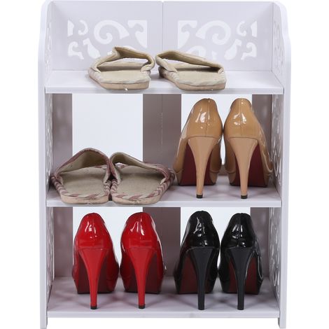 Étagère à chaussures blanche 3 niveaux ajourée, rangement organisateur 60 cm (1/5)