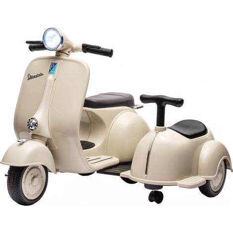 Moto électrique enfant - AIYAPLAY - VESPA sous licence - 6V - 2 places, démarrage progressif - PP et acier - 81 x 70 x 63 cm - crème (1/5)