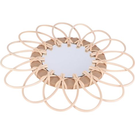 Miroir Cosmétique Tissé en Rotin Naturel Rond 30 Cm Décor Mural Suspendu pour Salle de Bain et Chambre à Coucher, Miroir de Maquillage Décoratif Beige (1/5)