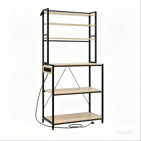 Estantería de cocina con enchufes 80 x 167 x 40 cm madera y metal roble claro MODENUIT (1/5)