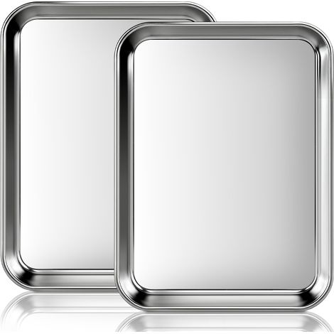 Lot de 2 Plaques à Pâtisserie en Acier Inoxydable (23,5x17,5x2,5cm),Sain, Non Toxique, Facile à Nettoyer et Lavable au Lave-Vaisselle (1/2)