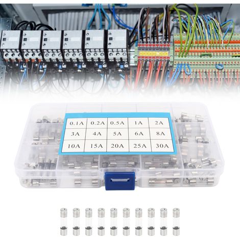 Musterbox mit 150 Glassicherungen, 5 x 20 mm, 15 Sicherungstypen von 0,1 A bis 30 A (1/5)