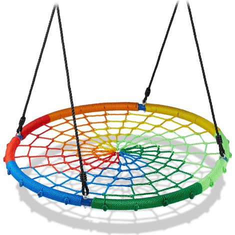 Relaxdays Nest Swing, for Kids & Adults, Max. Load 150 kg, Height Adjustable Ropes, Total Diam. 100 cm, Multicoloured