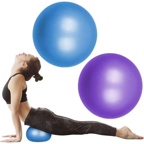 Ballon de Pilates 25cm Anti-Burst pour Yoga, sport, Équilibre, avec Gonfleur, Bleu+Violet (1/5)