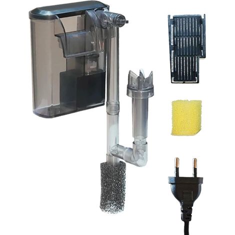 Filtre Nano Suspendu 3-en-1 – Filtre à Suspendre pour Aquarium Jusqu’à 15 L (Profondeur 30 cm)  Débit réglable, Skimmer de Surface, Charbon Actif
