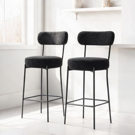 Tabouret de bar noir en tissu bouclette 49 x 52 x 95 cm (1/5)