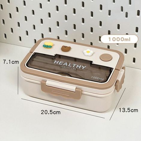 Boîte à lunch portable avec compartiment pour filles, boîte à bento de pique-nique en plastique pour écoliers, micro-ondes 1000ml (1/4)