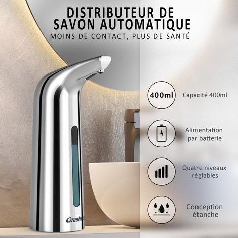 Dispenser di sapone automatico senza contatto da 400 ml, anti-spreco, pompa a prova di perdite, 4 velocità regolabili, ricarica magnetica, design intelligente per cucina e bagno (argento da 400 ml) (1/4)