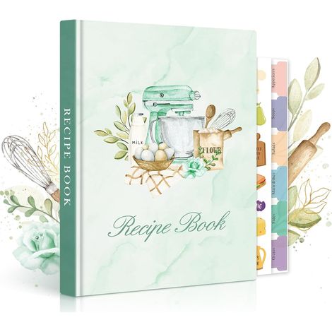 Journal de Recettes à Remplir, Livre Cahier de Recettes Cuisine et Blanc, Carnet Recette pour Enregistrer vos Propres Recettes, Livre Recette Vierge, Recipe Book Cookbook, Vert, Anglaise
