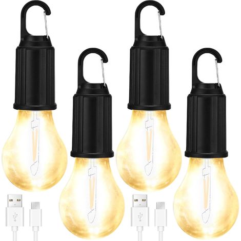 Lot de 4 Lampes de Camping LED Rechargeables, Tente LED avec Crochet pour Camping et Urgences (1/5)