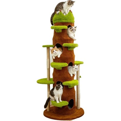 Katzenbaum, mehrstufiges Design, komfortable Versteckmöglichkeiten, grün (1/2)