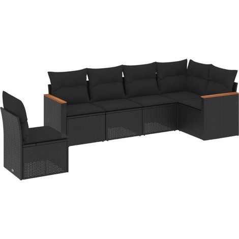 vidaXL Set Divano da Giardino 6 pz con Cuscini Nero in Polyrattan (1/5)