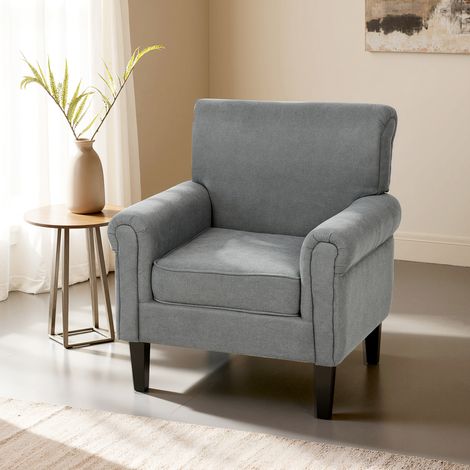 Butaca de Salón Tapizada en Tela Sillón Relax con Reposabrazos Asiento Extraíble para Dormitorio 79x72,5x88 cm Gris (1/5)