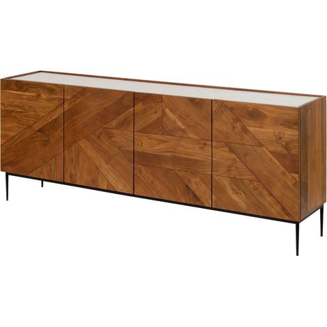 Credenza in legno di acacia 200x40x76 laccato naturale / marmo bianco KARLSTAD 16 (1/4)