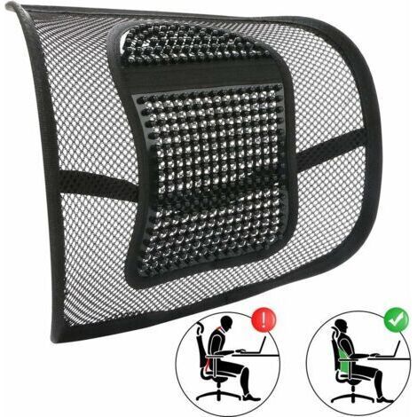 Coussin lombaire ergonomique en maille respirante – Support de dos avec massage – Compatible bureau, voiture, fauteuil roulant – Soulagement des douleurs (1/5)