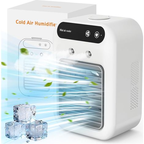 Ventilateur climatiseur personnel rechargeable avec humidificateur, 2 vitesses, batterie 2000 mAh, idéal pour la maison, le bureau et l'extérieur. (1/5)