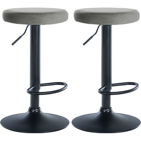 Set di 2 sgabelli da bar con seduta in tessuto di velluto grigio e struttura in metallo nero TDB10707