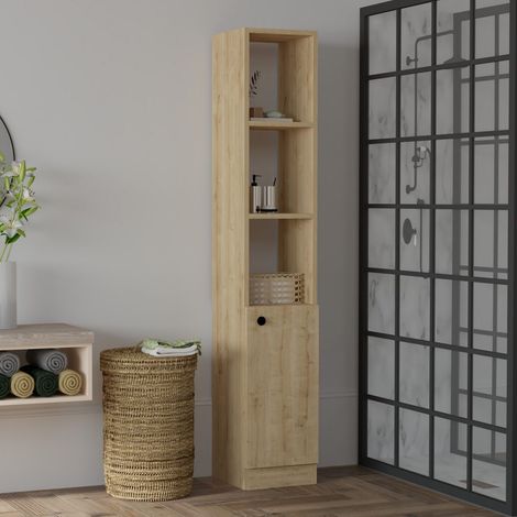 Mobile Colonna Leuca, 3 Ripiani, Un'anta, 5 Vani, 30x30x170h cm Marrone Rovere (1/3)