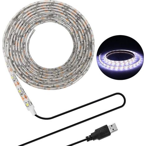 Bande lumineuse La puissance d'USB a mené des lumières de LED bande, imperméabilisent 16.4ft SMD 3528 5V Blanc froid,rétroéclairage d'écran de PC de bureau,rétro-éclairage de TV,lumière de ruban (1/5)