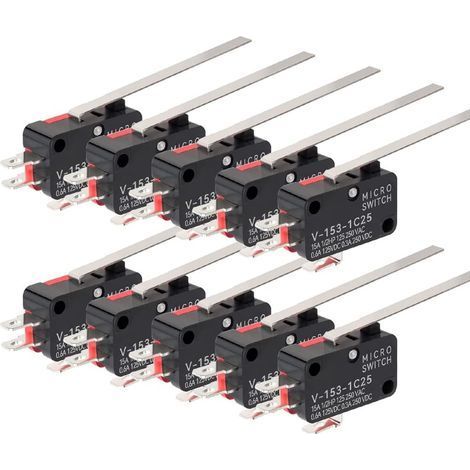 10 pièces V-153-1C25 Micro Interrupteur de Fin de Course Momentané Bras de Levier à Charnière Longue et Droite SPDT Interrupteur à Action Instantanée pour Arduino (1/5)
