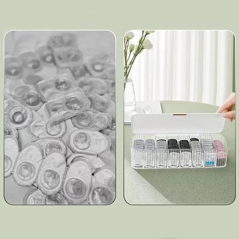 Organizzatore di cavi con coperchio per scrivania, scatola porta cavi con 8 scomparti, dispenser organizer per lenti a contatto usa e getta, trasparente (1/2)