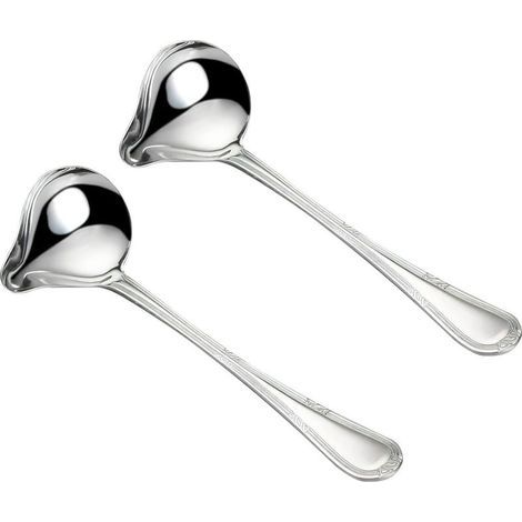 2morceau -cuillère à sauce -Acier inoxydable -Cuillère à sauce avec bec verseur inclinable -Convient pour les sauces -argent (1/5)