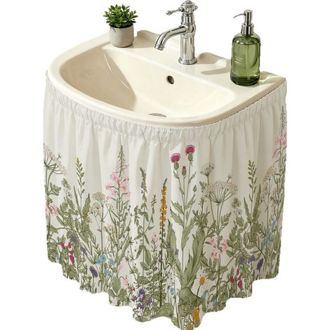 Rideau de Lavabo Imprimé Fleurs Sauvages 140x82cm 1 Pièce, Voile Cache Tuyaux Étanche à l’Eau pour Salle de Bain Cuisine Buanderie Chambre (1/5)