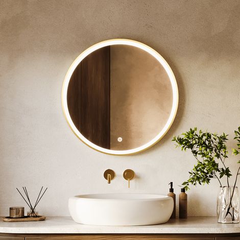 LOMAZOO Miroir de salle de bain rond avec éclairage - Or 70 cm -