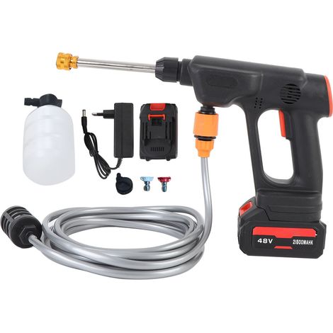 Kabellose, akkubetriebene Hochdruckreinigerpistole, 900 PSI, tragbar, mit 2 x 21,8 Ah Akkus, 6-in-1 Düse für die Autobodenreinigung, EU-Stecker.