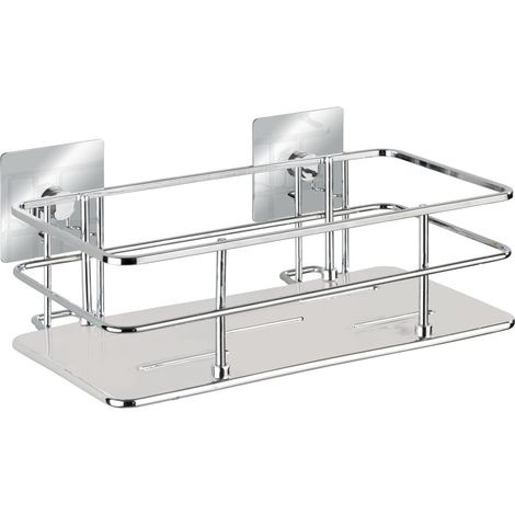 WENKO Mensola per doccia Quadro, Cestino per doccia con fissaggio Turbo-Loc® senza foratura, acciaio inossidabile, 24x10x14,5 cm, lucido (1/5)