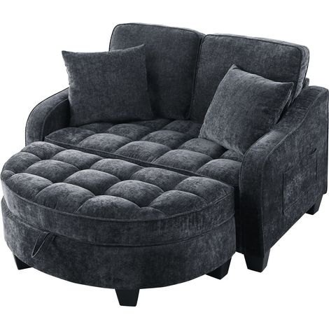 Canapé multifonctionnel, canapé-lit 2-en-1, pouf de rangement, tissu respirant et doux pour la peau, bois d’eucalyptus écologique, adapté aux petits salons, bureaux et chambres, noir (1/5)