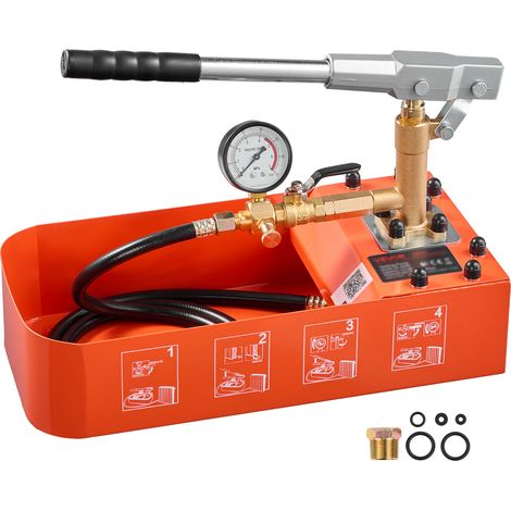 VEVOR Bomba de Prueba de Presión Hidráulica 7,57 L, Manual, Válvula Simple, Rango de prueba de 0-50 bar, con Manómetro y Tanque, Material Resistente, para Sistemas de Tuberías de Agua, Calefacción (1/5)