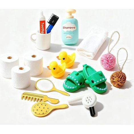 Accessoires de lutin - Lot de 17 accessoires de salle de bain - Accessoires de décoration de maison de poupée - Lutin de Noël - Kit de lavage miniature - Accessoires de salle de bain avec pantoufles (1/5)