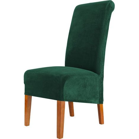 Set di 4 coprisedie da pranzo in velluto elasticizzato verde scuro, 48 cm (P) x 48 cm (L) x 103 cm (A), in poliestere, elasticizzato, lavabile e sfoderabile. (1/5)