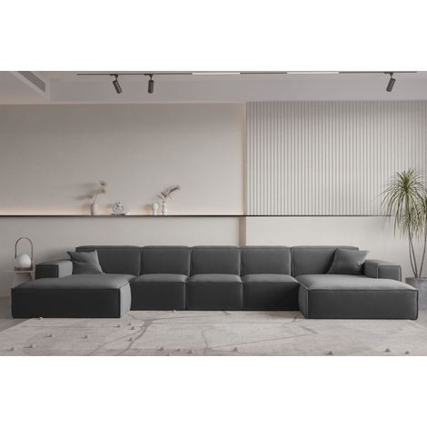 Wohnlandschaft U-Form CELES PREMIUM XL in Stoff Opera Velvet Dunkelgrau (1/2)