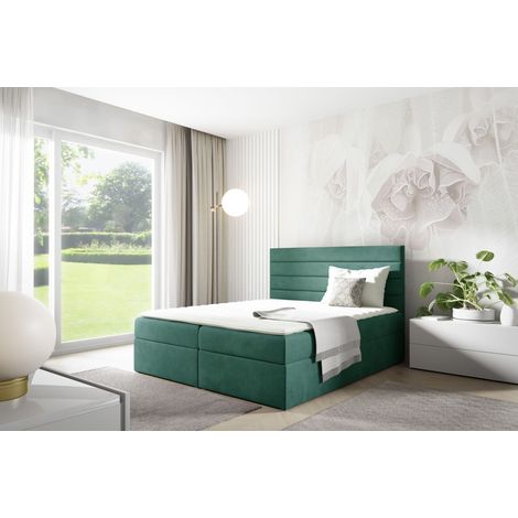 Sofello Boxspringbett BELLA ohne Füße – Inklusive Taschenfederkernmatratze – Luxus & Komfort vereintGrün Velours Samtbett ohne Füße (1/5)