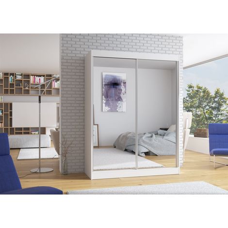 Schiebetürenschrank Schrank DOLM in Weiss matt- Spiegel 150x200x58 cm (1/3)