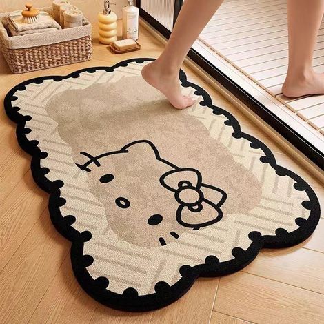 Tapis de bain diatomite forme irrégulière motif Hello Kitty, super absorbant antidérapant résistant 50 × 80 cm