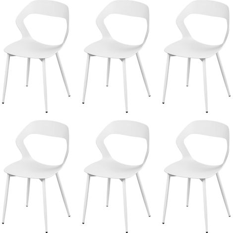 WOLTU Lot de 6 Chaises de Salle à Manger avec Dossier Ajouré, Siège en PP, Chaises de Cuisine sans Accoudoirs, Pieds en Métal, Charge 150 kg, Blanc (1/5)