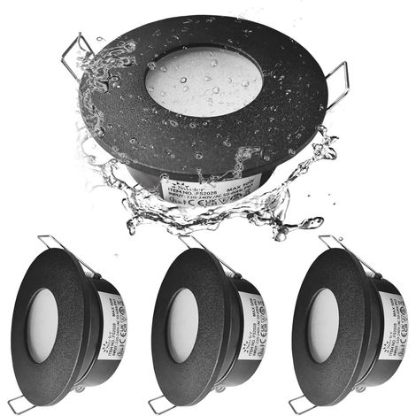 Lot de 4 spots encastrables ronds GU10 étanches IP65 pour salle de bain, sans ampoule, 68 mm, noir (1/5)