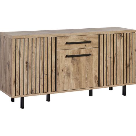 ROMY - Buffet 3 Portes 1 Tiroir Aspect Bois Finition Canyon Oak Effet Tasseaux (1/5)
