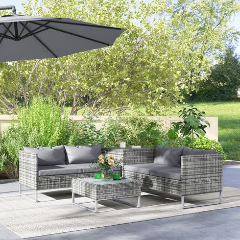 Ensemble jardin 4 pièces 2 canapés 2 places table basse table basse haute en acier rotin