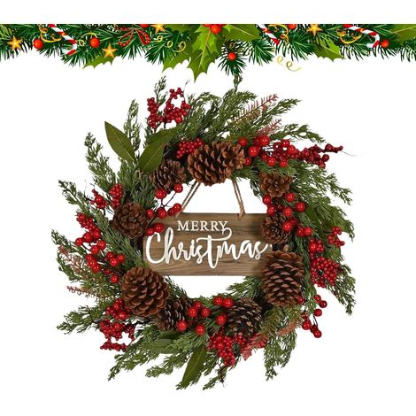 Couronne De Porte De Noël,Artificielle 50 Cm Fournitures De Fête avec Baies Décorations de Noël pour Porte d'Entrée pour Thanksgiving Fête Quotidienne Intérieur Bureaux Maison (1/5)