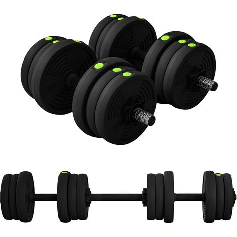 Set bilanciere e manubri 2 in 1 regolabile 20 kg nero verde (1/3)