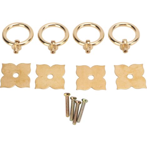 Set aus 4 antiken Messing-Möbelgriffen im Vintage-Stil, zum Selbermachen, in Form eines vierblättrigen Kleeblatts. Dekorative Schubladengriffe. (1/5)