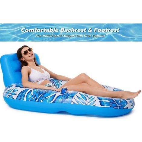 Matelas Gonflable Piscine - Dossier Ergonomique Repose-Pieds Porte-Gobelets Intégrés - Pour Piscine Plage Lac Rivière - 1 Pièce (1/5)