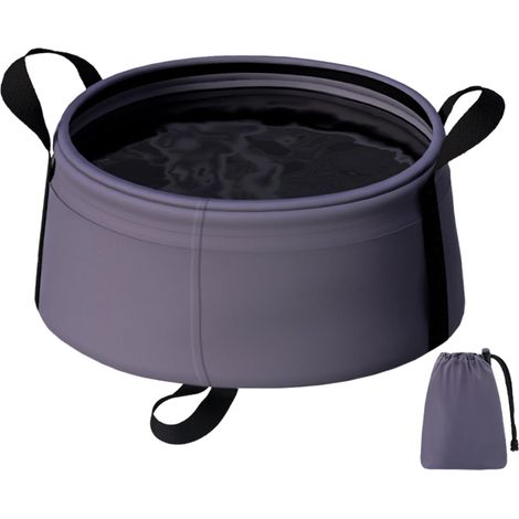 Foldable Bucket, 8.5L Water Container, Integrated Carry Handle, Space Saving Fold Design, Heat Resistant Basin for Camping, Laundry, Fishing, Travel, Gardening Use, Purple (1/5)