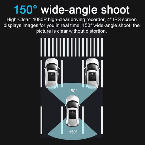 Adatta per dashcam IPS da 4 pollici con risoluzione 1080P, visione notturna grandangolare a 150° e registrazione in loop.