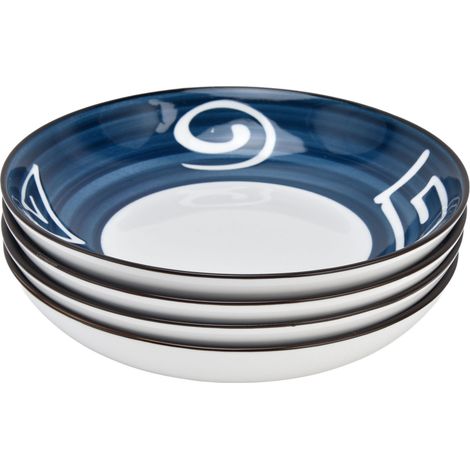 Ensemble de 4 bols japonais de 18 cm (7 pouces) - Style japonais - Motifs bleus et blancs - Couleurs vives - Sains, écologiques et polyvalents - Bols en céramique (1/5)